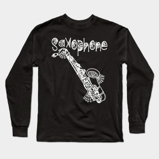 Saxophone Halloween Cobwebs White Text Long Sleeve T-Shirt